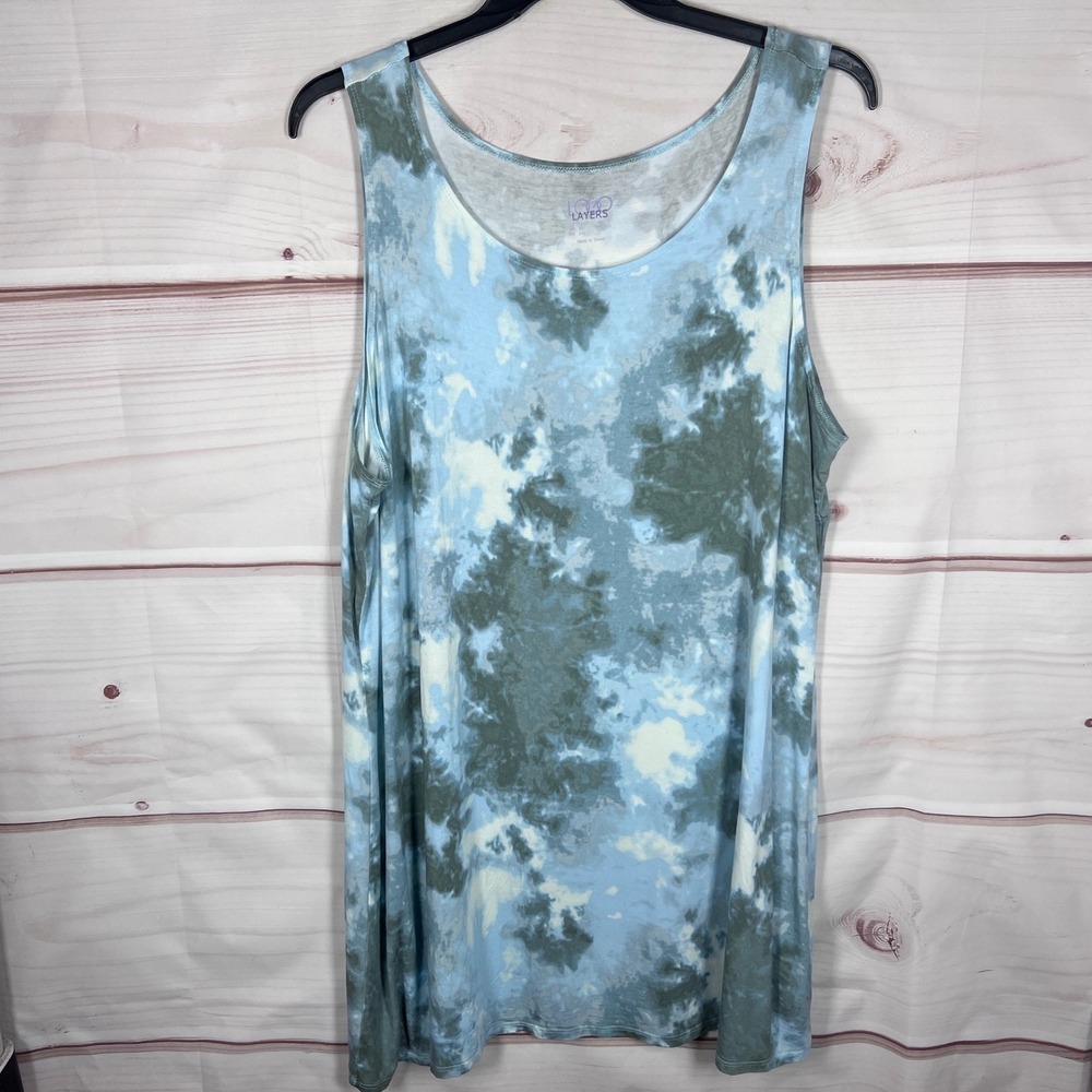 LOGO Layers Tunic Tank Top Womens 3X Blue Tie Dye Sleeveless Scoop Neck Relaxed